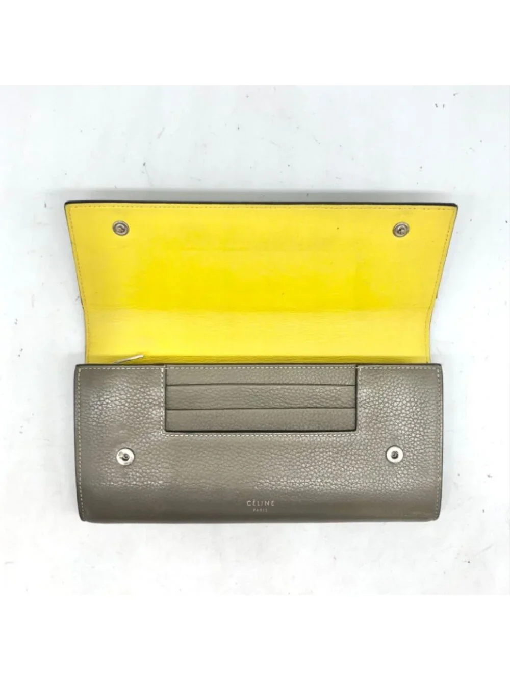 Celine Bifold Wallet Multi Function Large Flap Leather Khaki